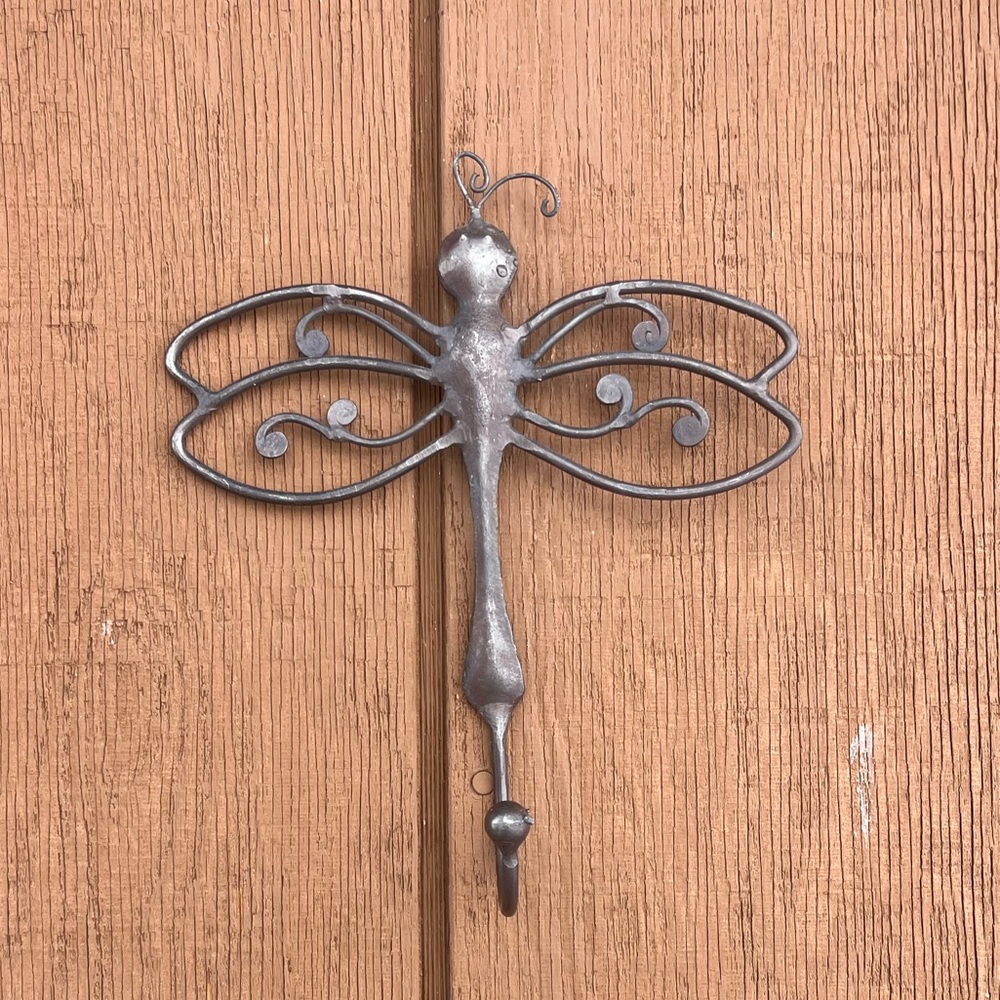 Cute dragonfly metal wall art and hook. 9”.